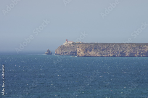 View of the lighthouse and cliffs at Cape St. Vincent. Continental Europe's most South-western point, Sagres, Algarve, Portugal.