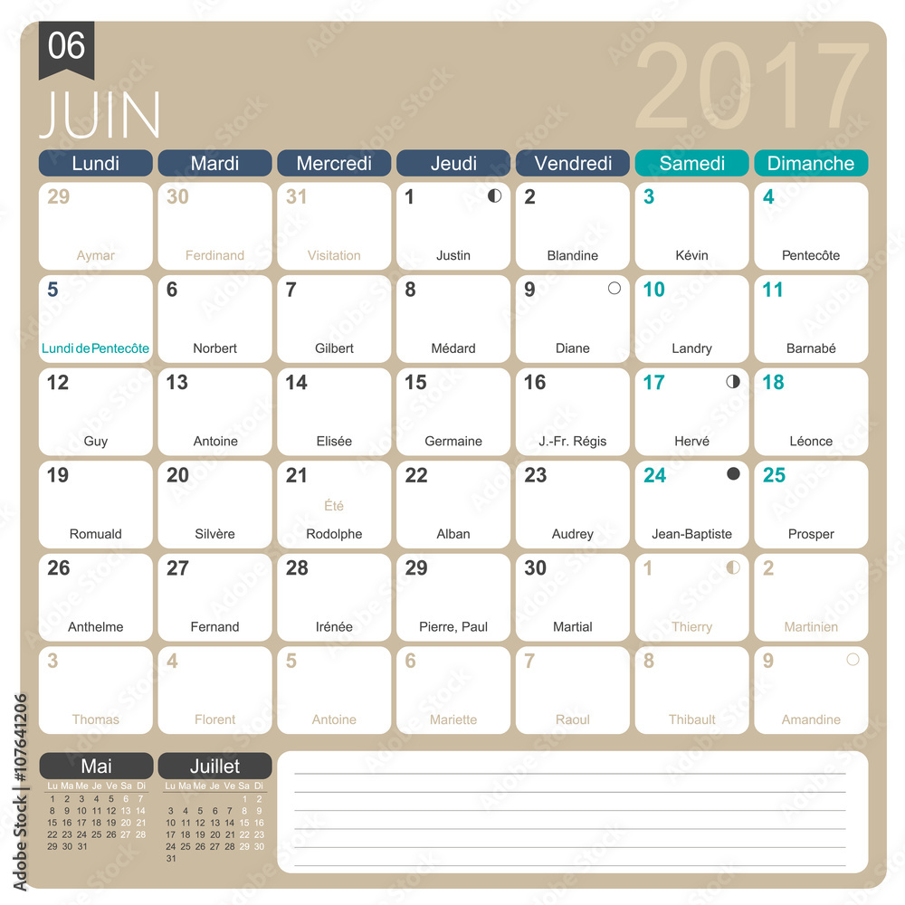 french calendar 2017 june 2017 french printable monthly calendar template including name days lunar phases and official holidays stock vector adobe stock