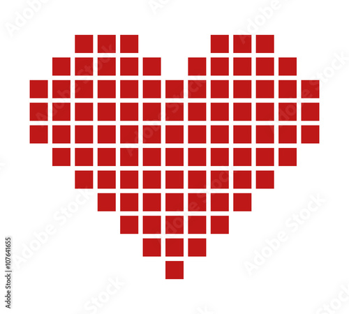 Pixel heart or pixelated heart flat red icon for apps and games
