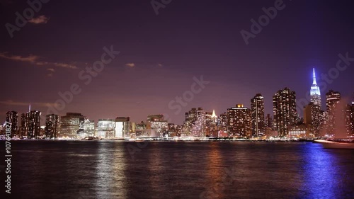 night manhattan panorama with famous buildings 4k time lapse from new york
 photo