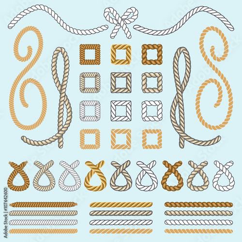 Rope brushes vector set. Seamless rope brush collection