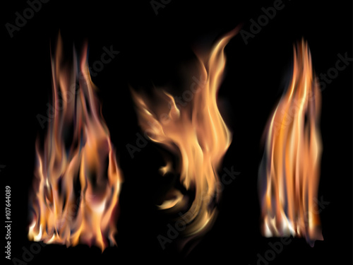 Set of realistic fire flames isolated on background