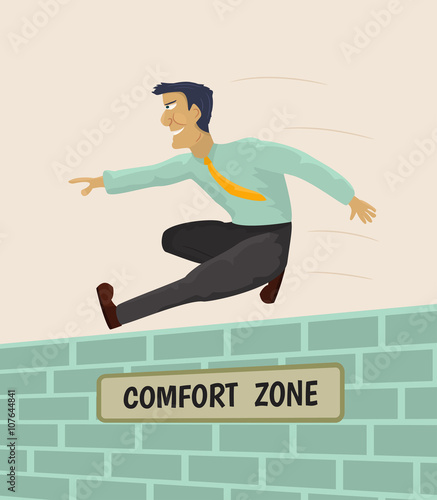 Businessman overcoming comfort zone