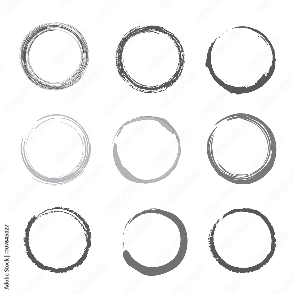 Brush stroke circles vector illustration set with Ink