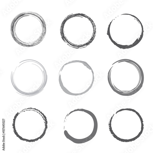 Brush stroke circles vector illustration set with Ink