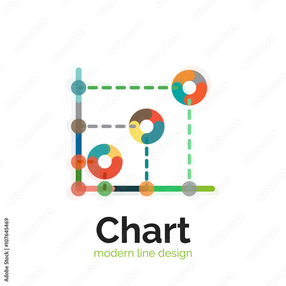 Thin line chart logo design. Graph icon modern colorful flat style Thin line chart logo design. Graph icon modern colorful flat style