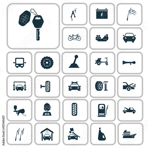 Set of twenty seven transport and car service icons