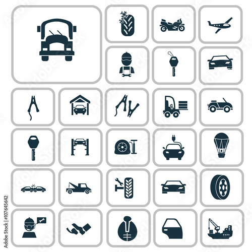 Set of twenty seven transport and car service icons