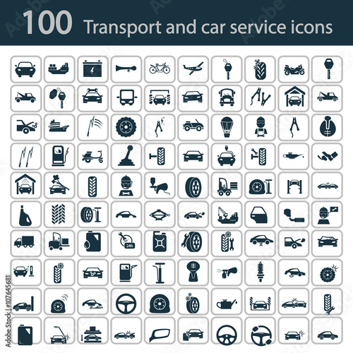 Set of one hundred transport and car service icons