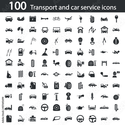 Set of one hundred transport and car service icons
