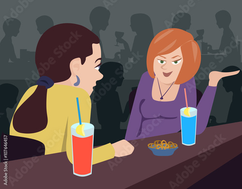 two women talking at bar counter