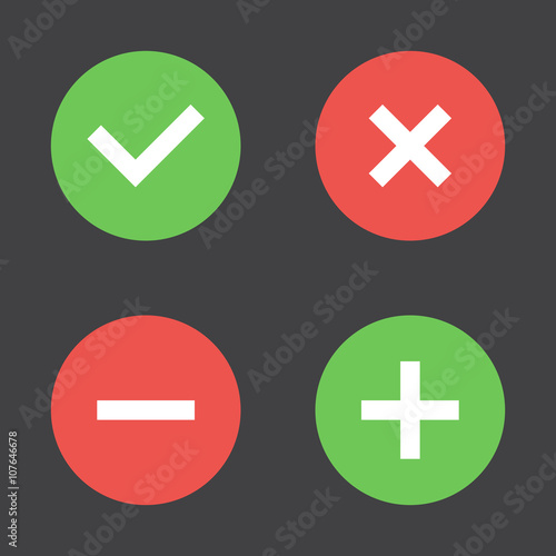 Tick, cross, plus, minus icon set