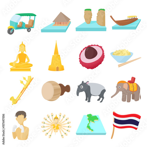 Thailand icons set, cartoon style