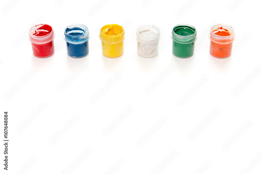 Gouache paint in jar isolated on white background. Gouache paint in jar isolated on white background.