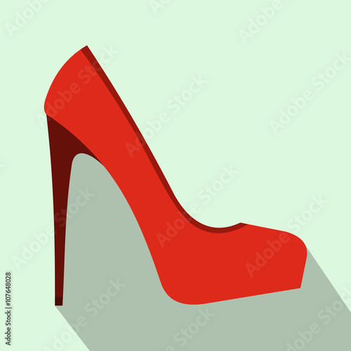 Red high heel women shoe icon, flat style