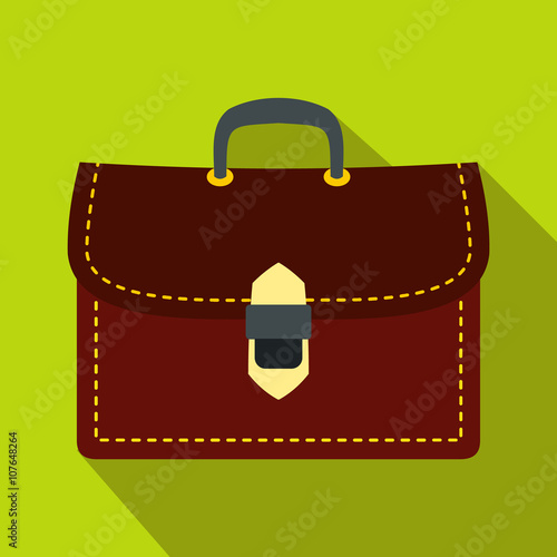 Brown business briefcase icon, flat style 