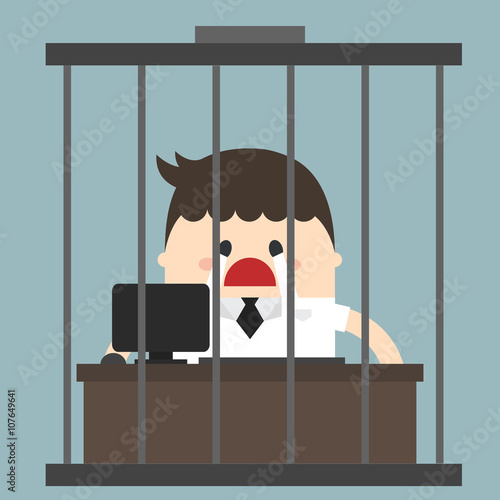 Bored businessman, Working in birdcage, sad businessman, flat de