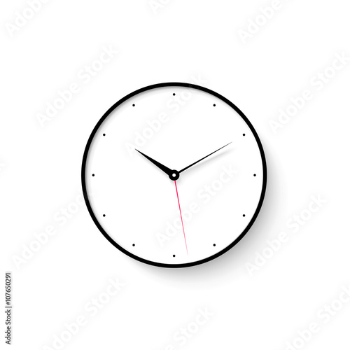 Icon of white clock face with shadow on wall background. Vector Illustration