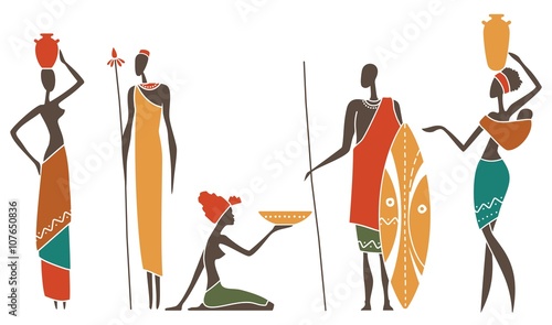 Silhouettes of native African men and women