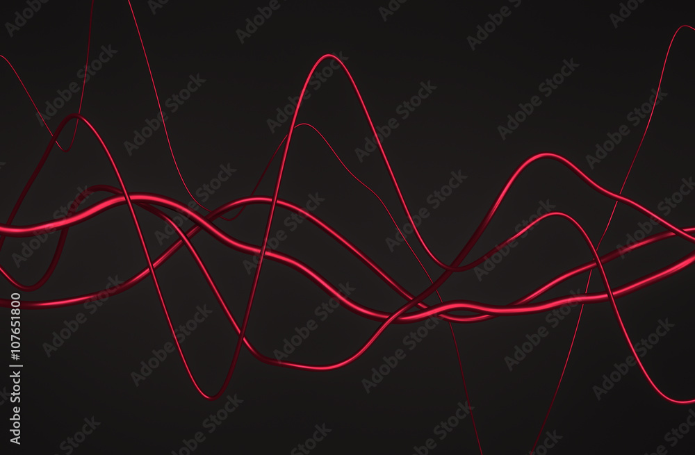 Abstract 3d rendering of glossy wavy lines. Dark background with surreal waves in empty space. Futuristic shape. Abstract 3d rendering of glossy wavy lines. Dark background with surreal waves in empty space. Futuristic shape.