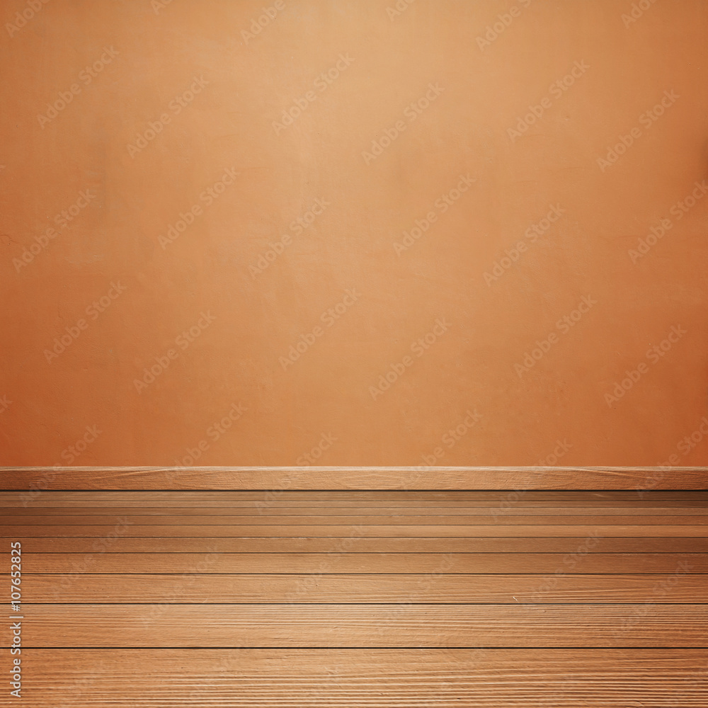 Naklejka premium room interior with concrete wall and brown wood floor