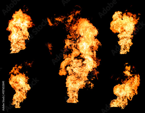 Fotografie Blazing fire raging flame of burning gas or oil collection