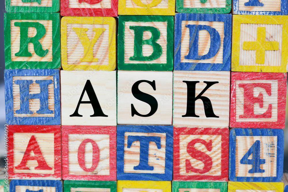 Ask a question to find answers with wooden letter cubes Ask a question to find answers with wooden letter cubes