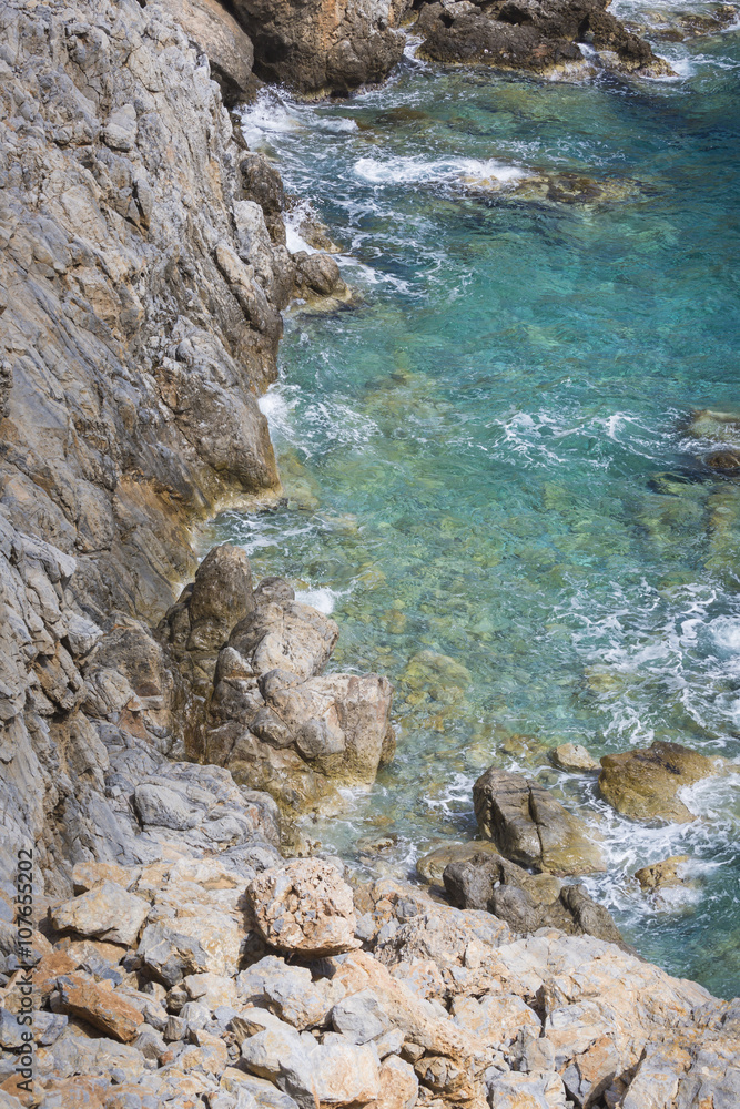 Beautiful Deep blue sea and rocks in Greece