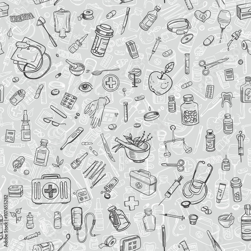 Health care hand drawn seamess background