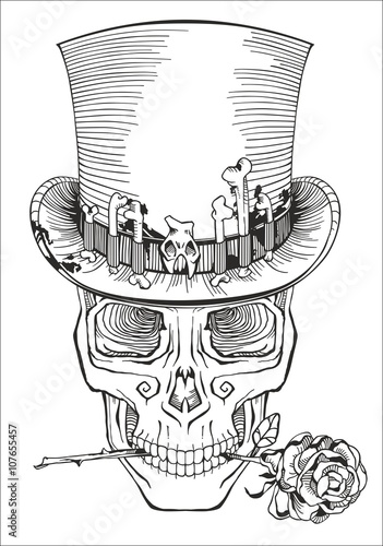 human skull in a top hat