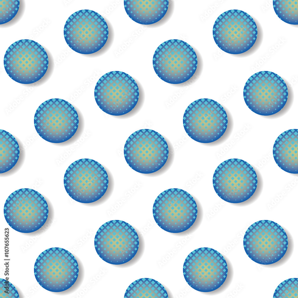 Seamless geometric pattern of bright blue circles. Bold, rhythmic background design.  Fully editable eps 10 file with clipping mask.