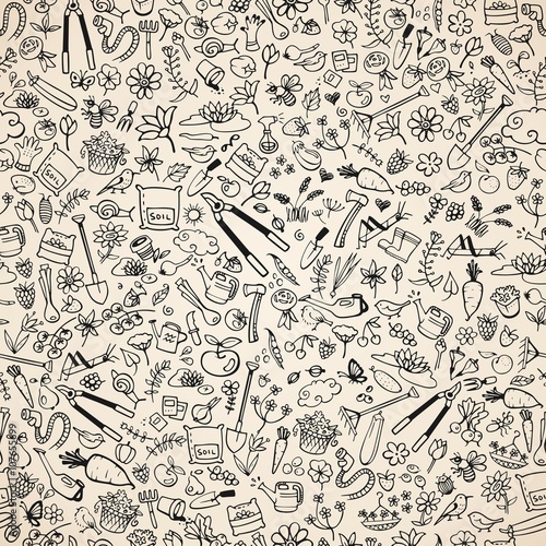 hand drawn garden icons seamless background