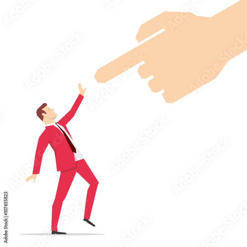 Red suit businessman and pointing finger