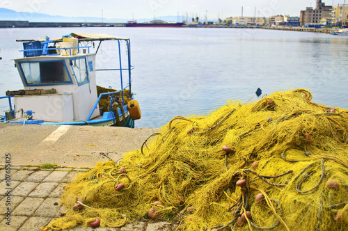 fishing nets at Kalamata port Peloponnese Greece photo