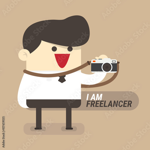 Freelancer concept, businessman with camera