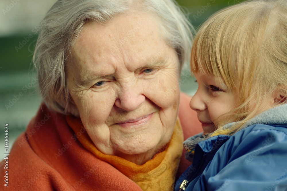 Grandmother and granddaughter. Happy family.