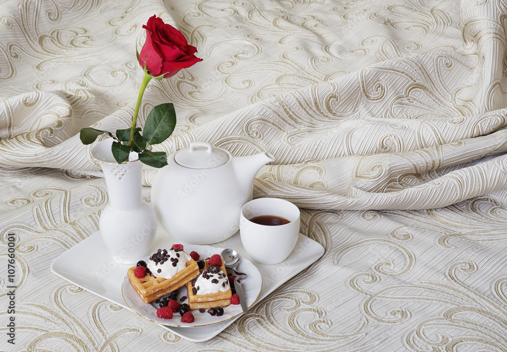 breakfast in the bed in luxury bedroom
