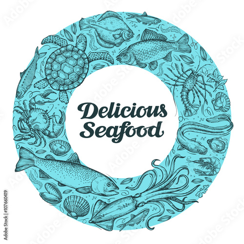 delicious seafood. hand drawn sketches on the theme of food. vector illustration