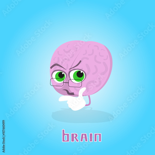 Brain Wearing Glasses Smiling Cartoon Character Icon Banner