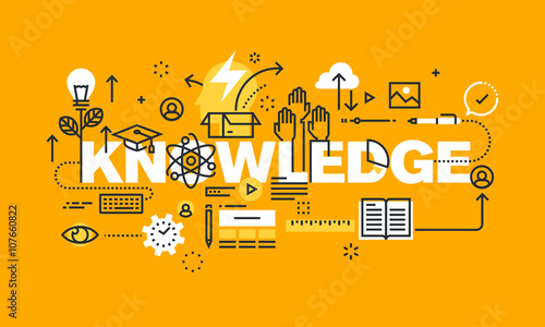 Thin line flat design banner for KNOWLEDGE web page, education, investment in the future, the choice of profession, Vector illustration concept of word KNOWLEDGE for website banners.
