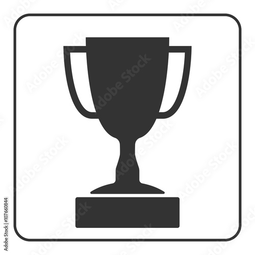 Trophy cup icon. Award sport trophy. Symbol of winner, competition, reward and champion best, prize. Victory emblem. Gray sign in frame on white background. Isolated design element Vector illustration