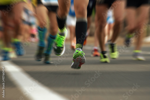 Marathon running in the light of evening abstract