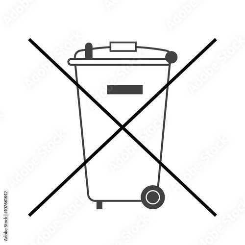 No trash bin icon. Crossed litter. Container recycle. Symbol of garbage, rubbish, dump. Prohibited element label public information. Black warning sign isolated on white background Vector illustration