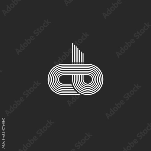 Initials cb logo monogram, linked together c b letters mockup business card emblem, offset thin line style design element