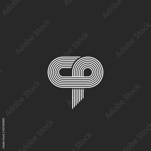 Initials logo cp letter, parallel thin line monogram union c p symbol  business card emblem, hipster association sign