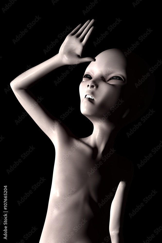 Alien - the grey- isolated on black background Alien - the grey- isolated on black background