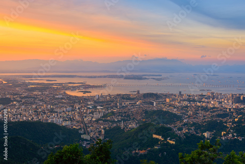 Sunset aerial view of Rio de Janeiro. Brazil