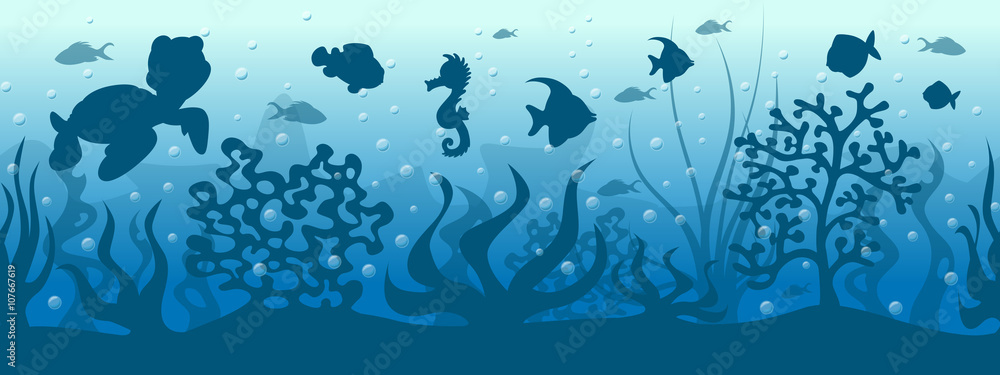 Seamless underwater background with fish Stock Vector | Adobe Stock