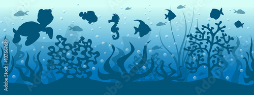 Seamless underwater background with fish