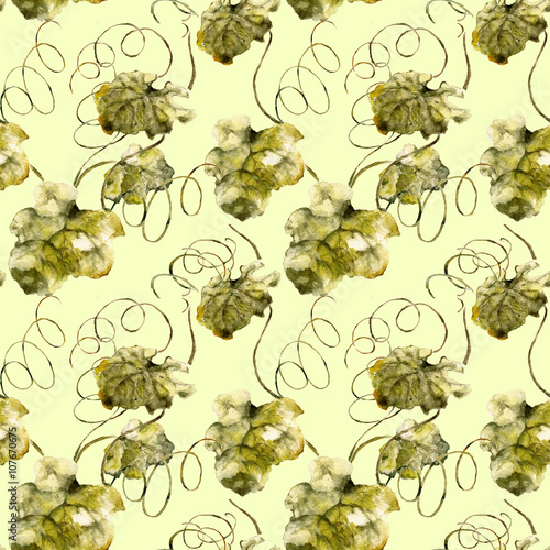 Seamless pattern with leaves, plant. Watercolor illustration.
